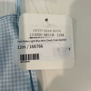 Petit Bebe Baby Boys Blue & Green Check Smocked Pumpkin Trucks Bubble main image 0